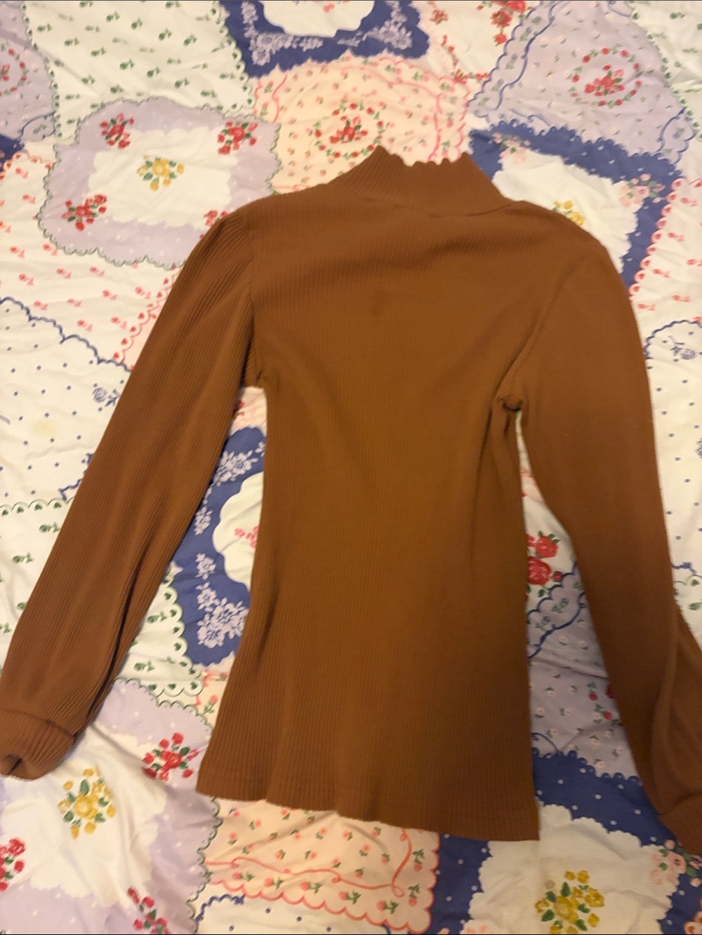 Ribbed Mock Neck Long-Sleeve Top - Brown